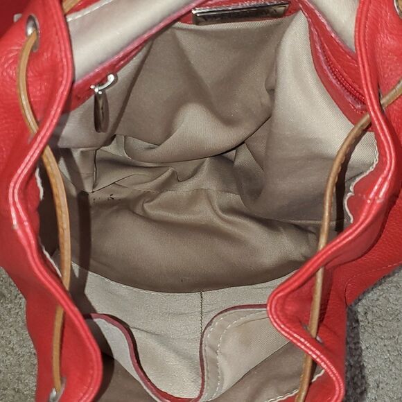 VALENTINA PEBBLE LEATHER BUCKET BACKPACK ORANGE - Picture 10 of 13